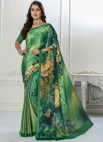 Crepe Soft Silk Green Traditional Wear Printed Saree